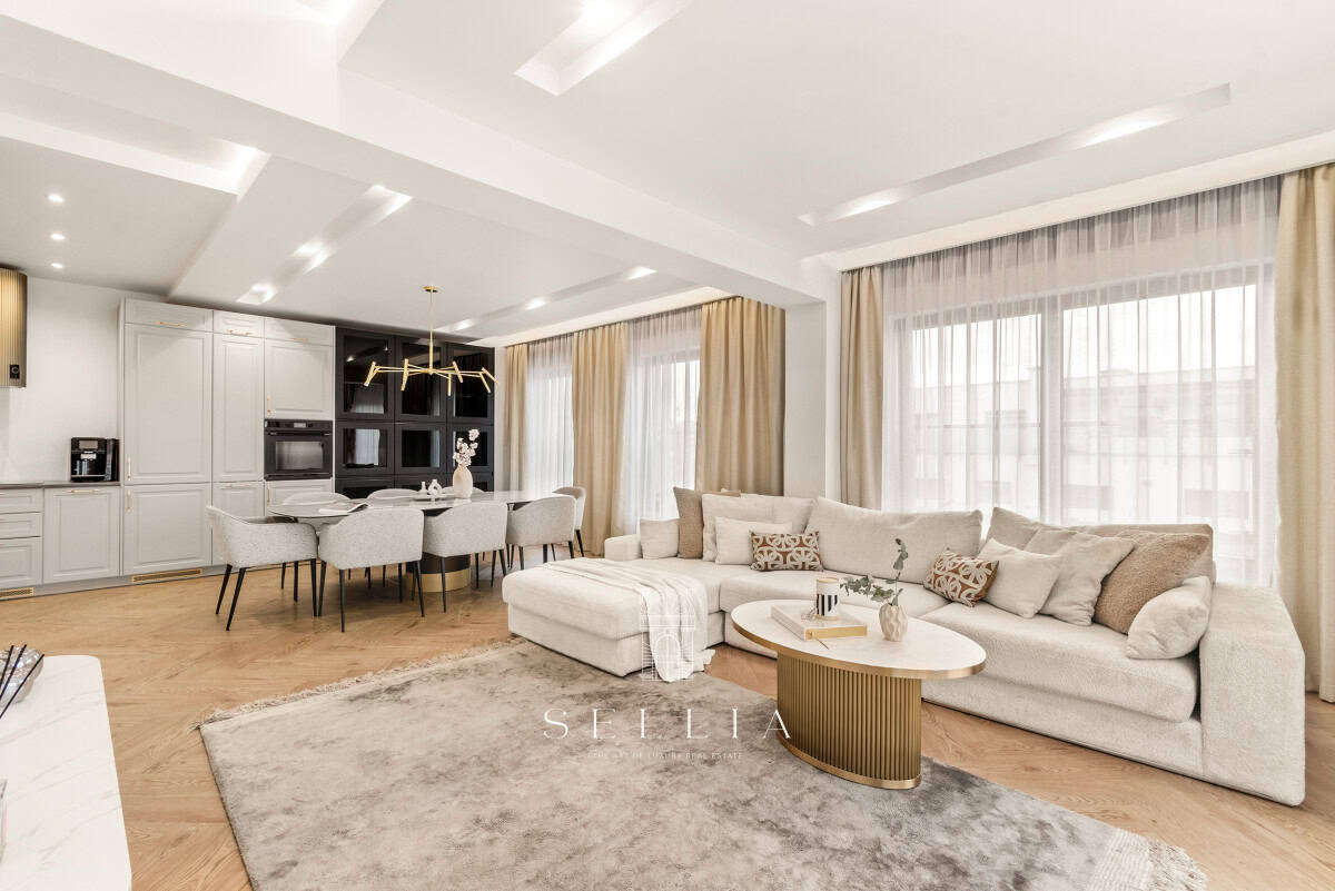 Penthouse z tarasem w Miasteczku Wilanów, luksusowe wnętrza i panoramiczne widoki.