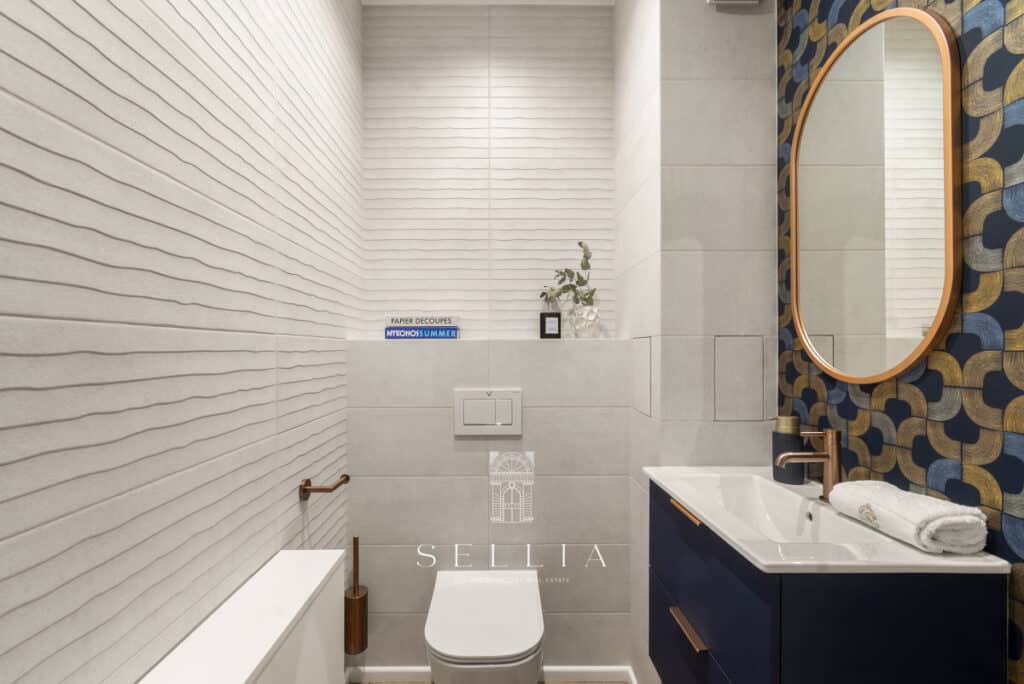 Luksusowa łazienka w penthouse z tarasem w Miasteczku Wilanów, eleganckie wykończenie i nowoczesny d.