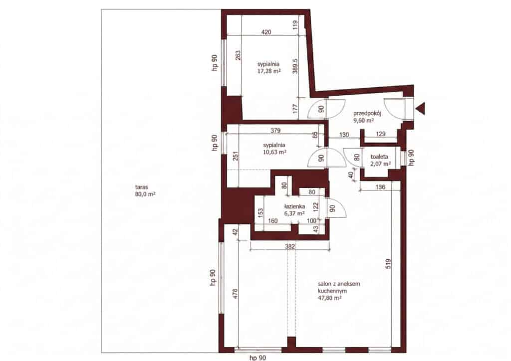 Penthouse z dużym tarasem i nowoczesnym układem w Miasteczku Wilanów.